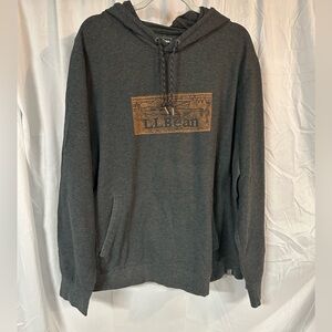 L.L. Bean Charcoal Hoodie with Brown Logo Patch, 2XL